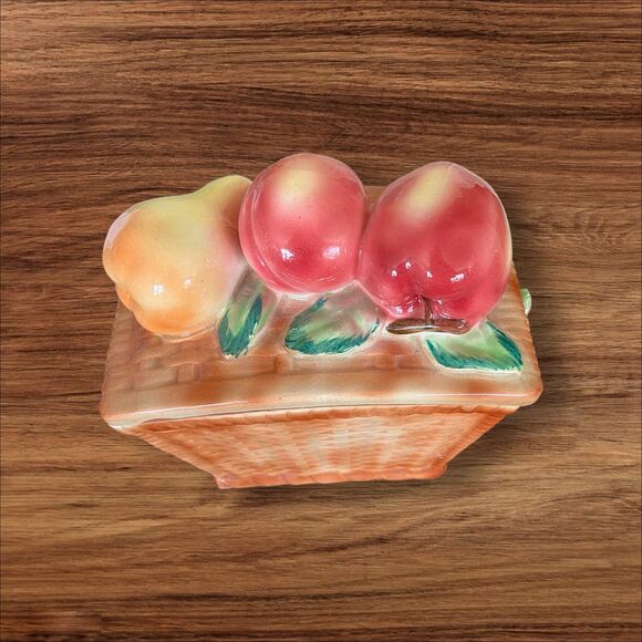 vintage 1970s Storage Ceramic Fruit Basket with Lid RARE Japan - Picture 2 of 12